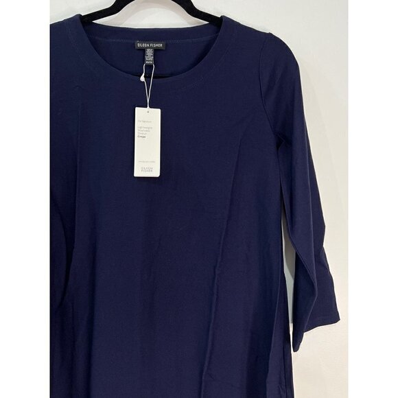 NWT Eileen Fisher Size XS Scoop Neck Knee Length Shift Dress, Blue MSRP$198 - Picture 5 of 10